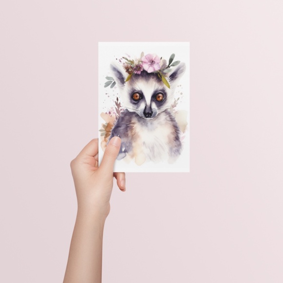 Watercolor Floral Lemur Portrait Wall Art Illustration Print Poster Unframed - Picture 5 of 5
